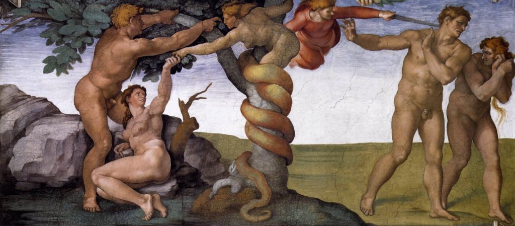 Il-Peccato-originale-e-cacciata-dal-Paradiso-terrestre-Michelangelo